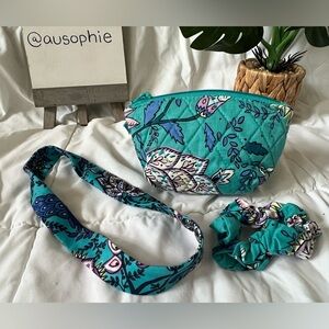 Vera Bradley Floral Print Teal Mini Pouch and Hair Accessories Set.